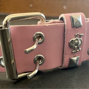 Pink Studded Skull Leather Belt